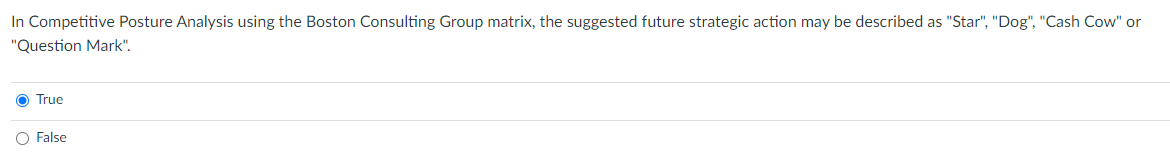 In Competitive Posture Analysis using the Boston