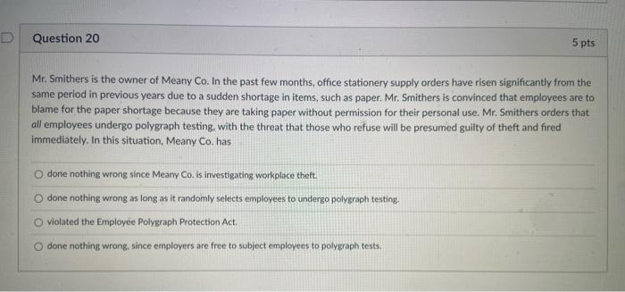 D Question 17 5 pts Jerry has worked for Tiger