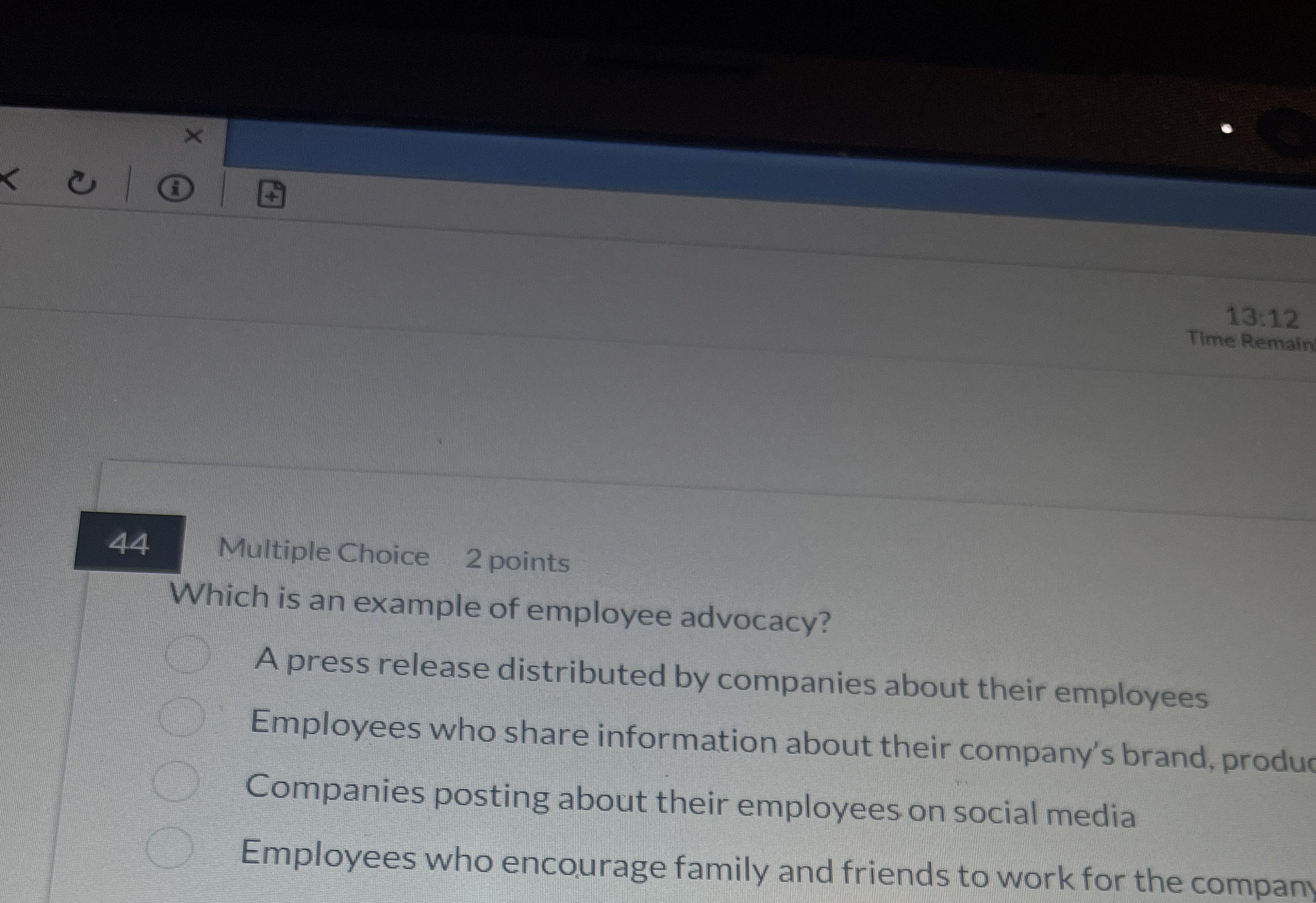 1 3 : 1 2 Time Remain Multiple Choice 2 points