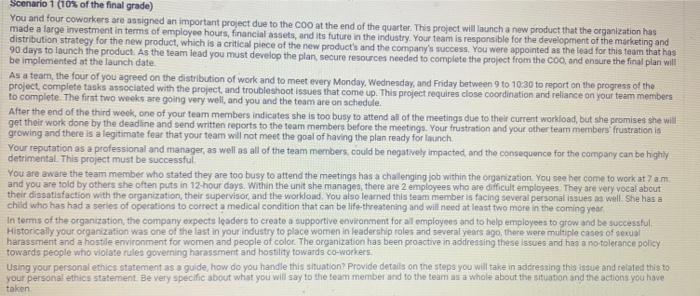 Scenario 1 (10% of the final grade) You and four