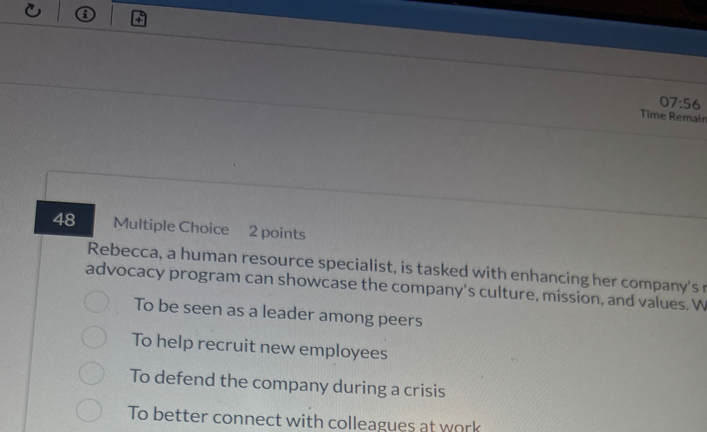 4 8 Multiple Choice 2 points Rebecca, a human