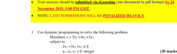 Your answers should b e submitted via eLearning (