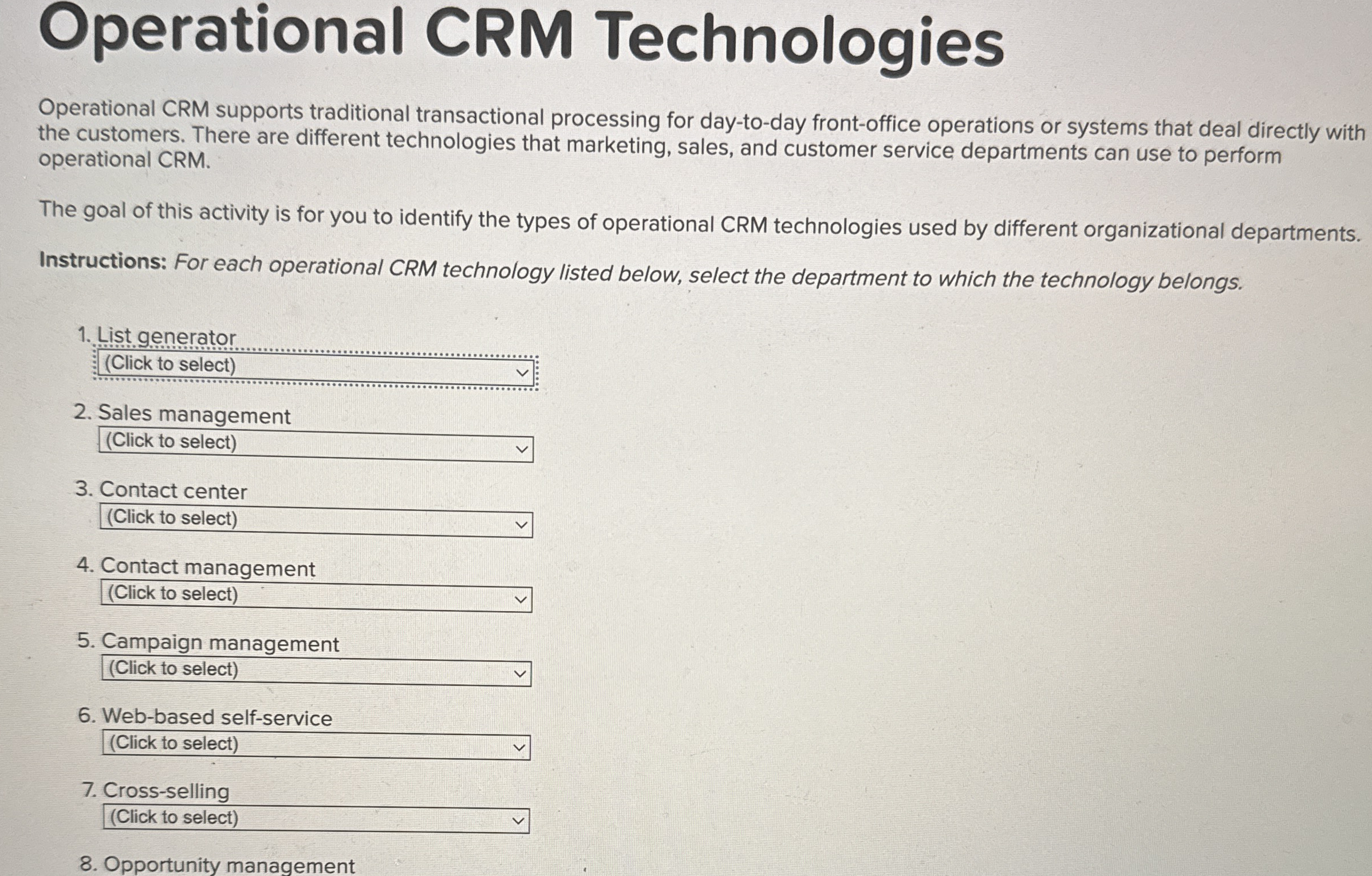 Operational CRM Technologies Operational CRM