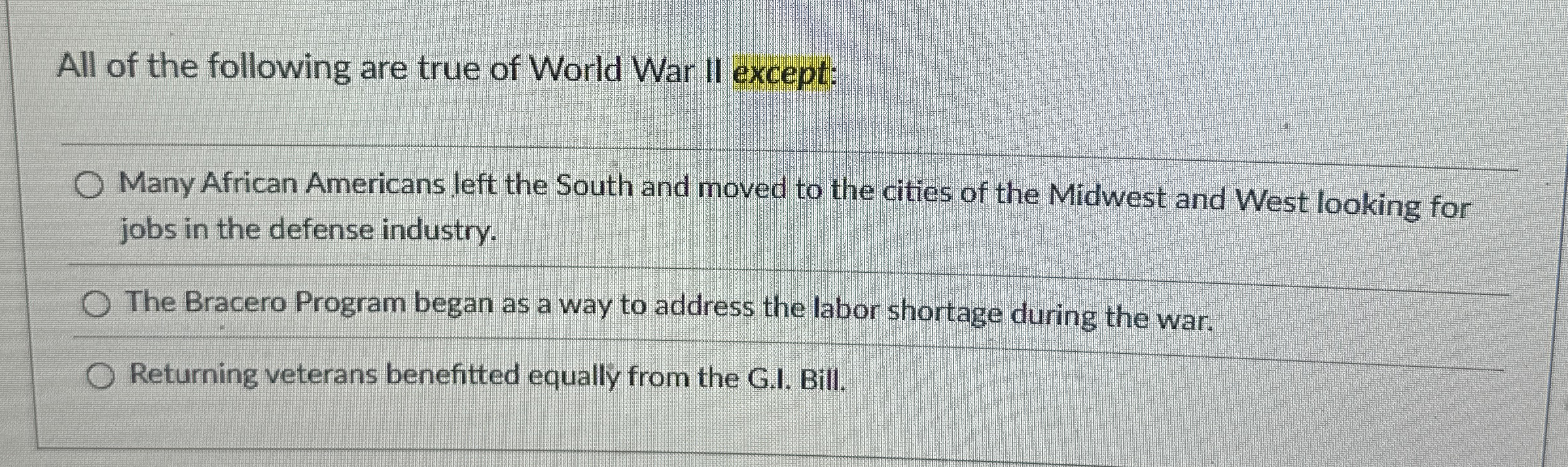 All of the following are true of World War II