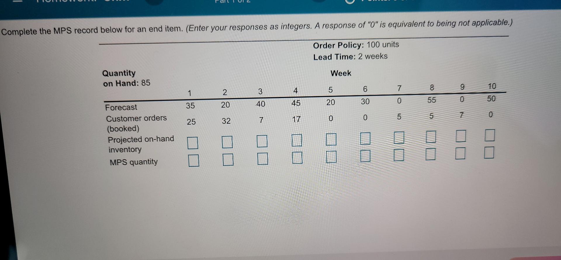 Complete the MPS record below for an end item.