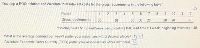please answer Develop a EOQ solution and