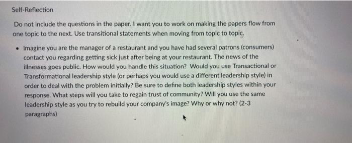 Self-Reflection Do not include the questions in