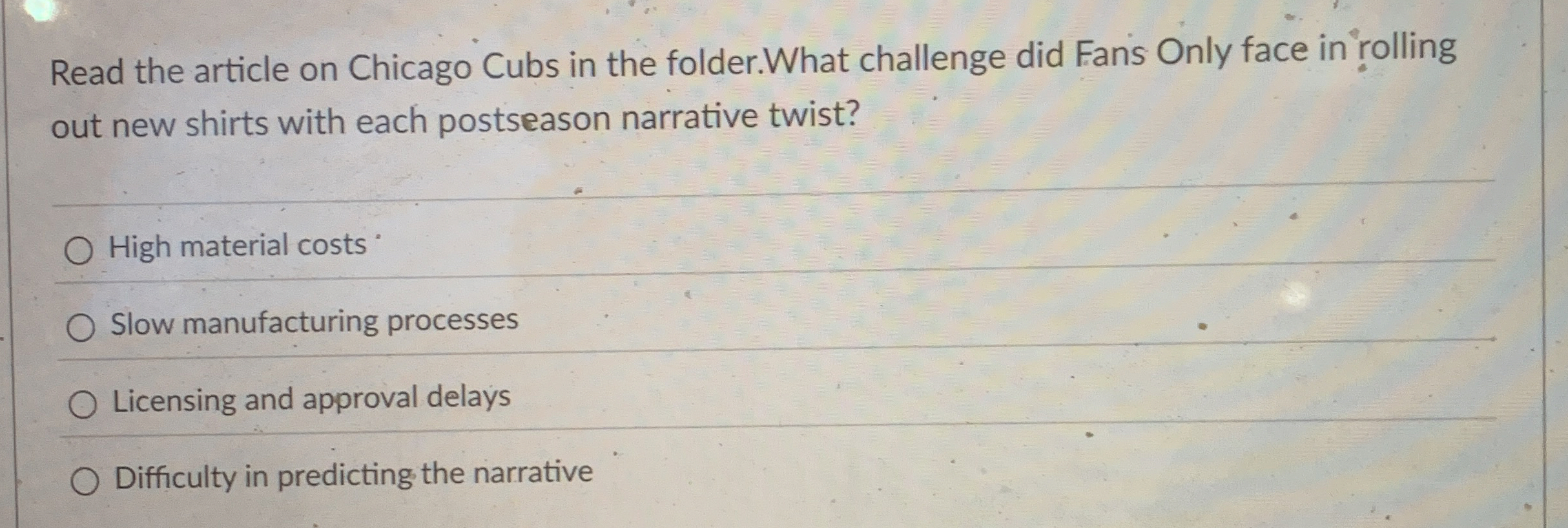 Read the article on Chicago Cubs in the folder.
