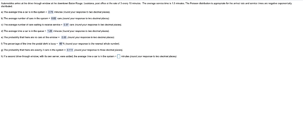 Answer part H please Automobiles arrive at the