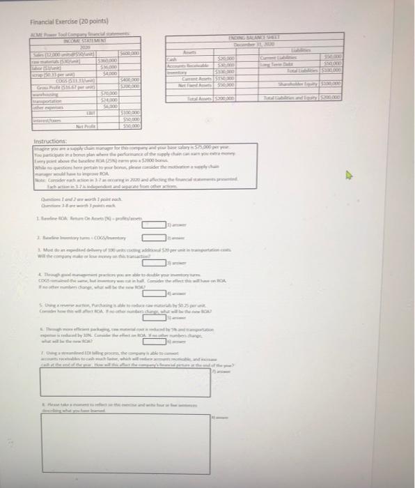 how do i do questions 1-3 Financial Exercise (20