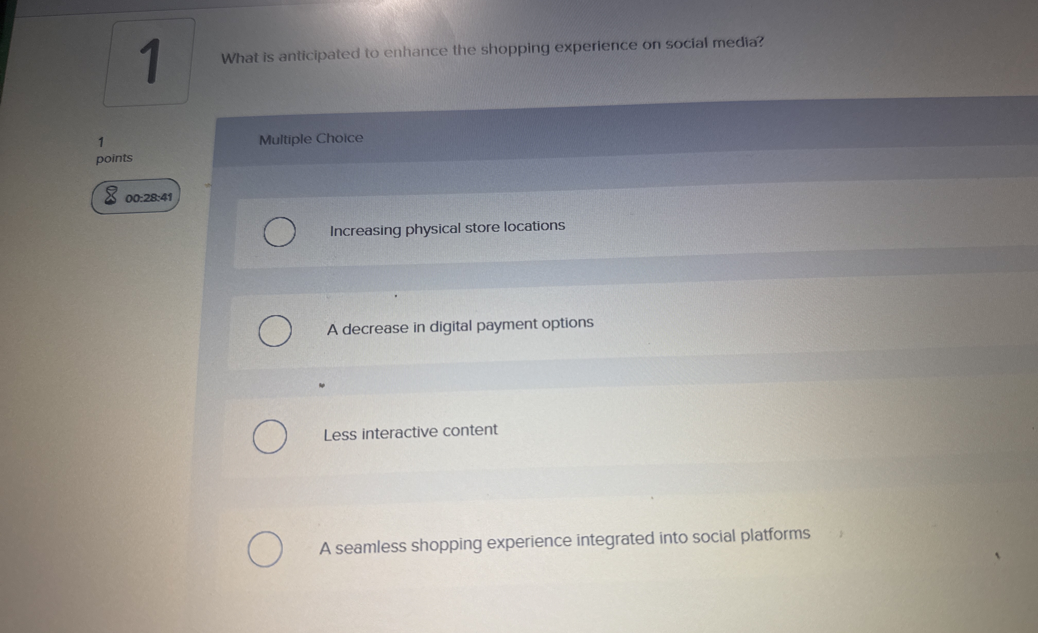 1 1 points 0 0 : 2 8 : 4 1 What is anticipated to