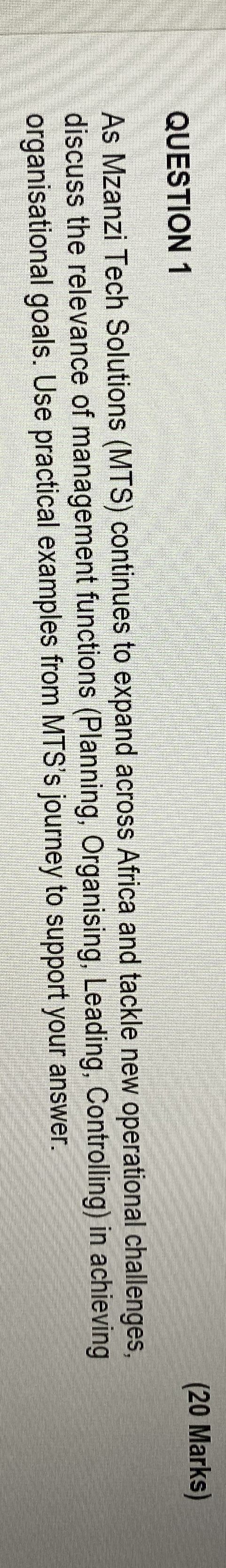 QUESTION 1 ( 2 0 Marks ) As Mzanzi Tech Solutions