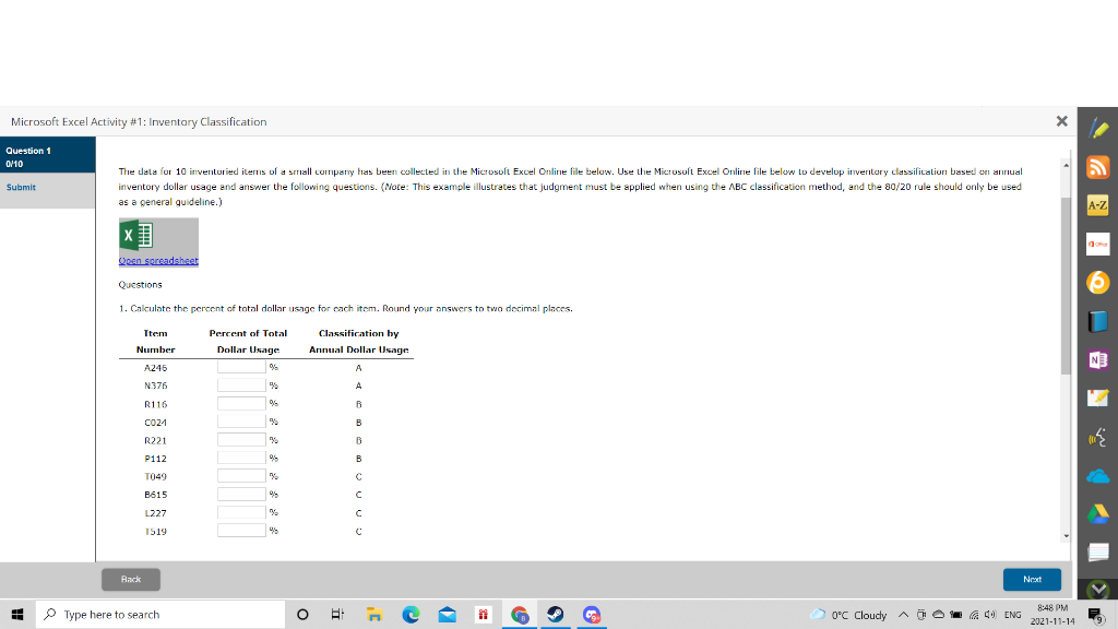Microsoft Excel Activity #1: Inventory