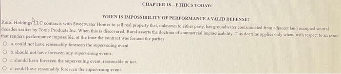 CHAPTER 18 ETHICS TODAY! WHEN IS IMPOSSIBILITY OF