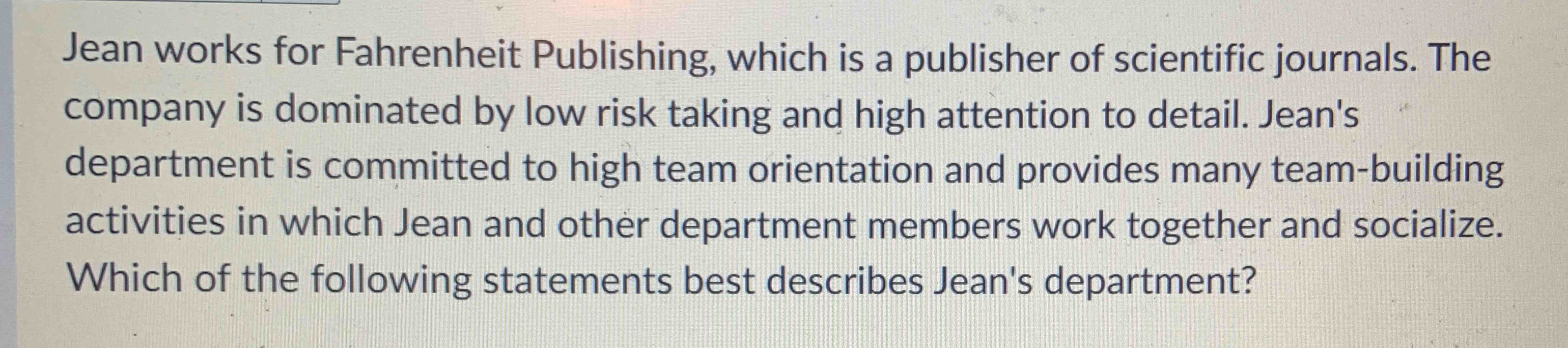 Jean works for Fahrenheit Publishing, which is a