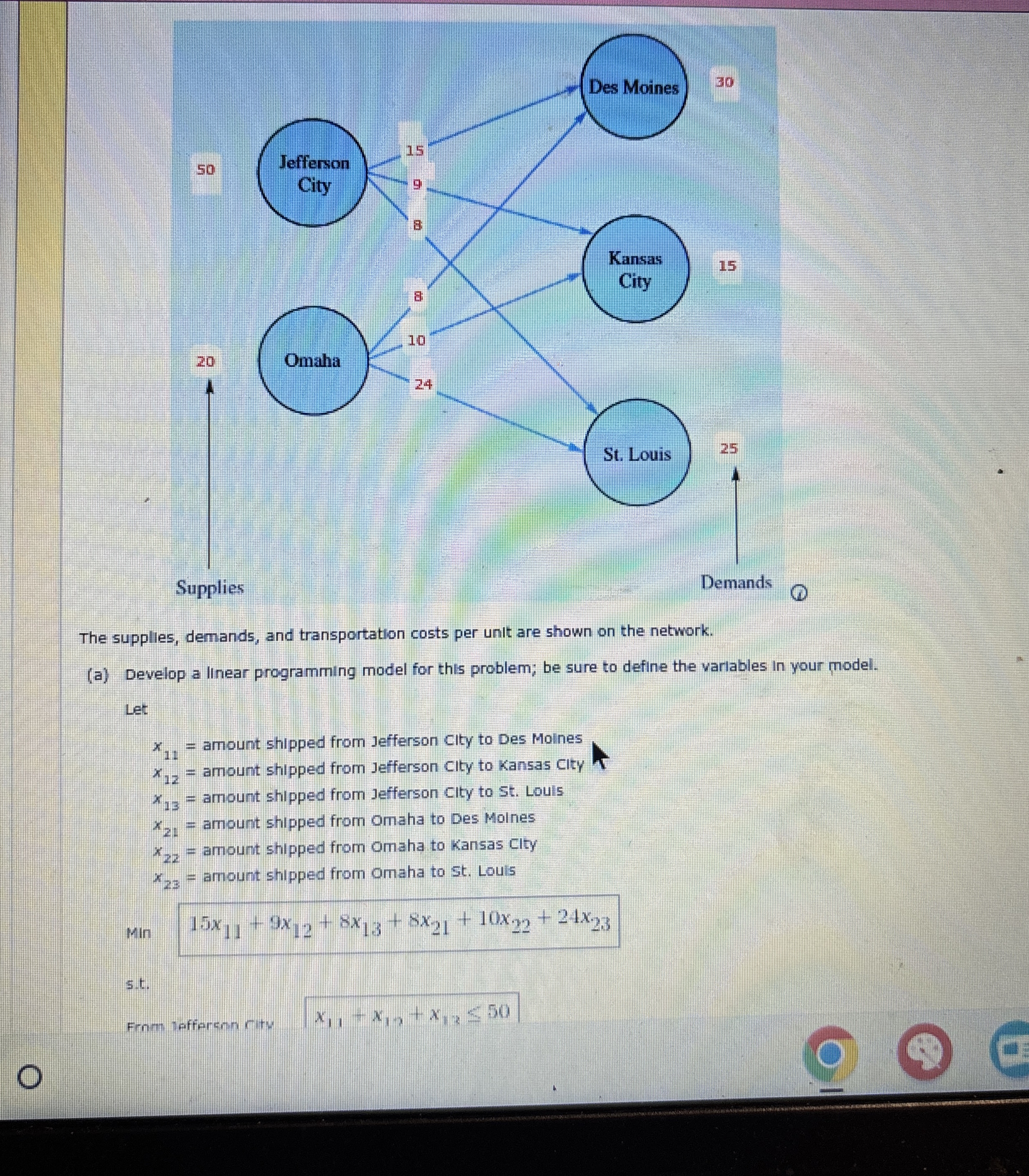 How to solve for linear program to determ the