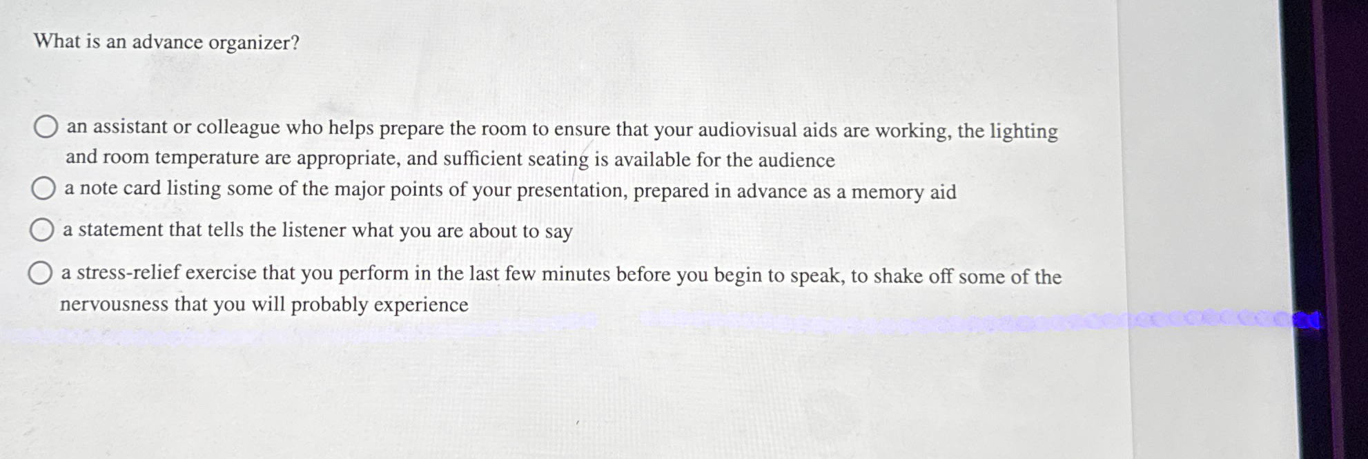 What is an advance organizer? an assistant or