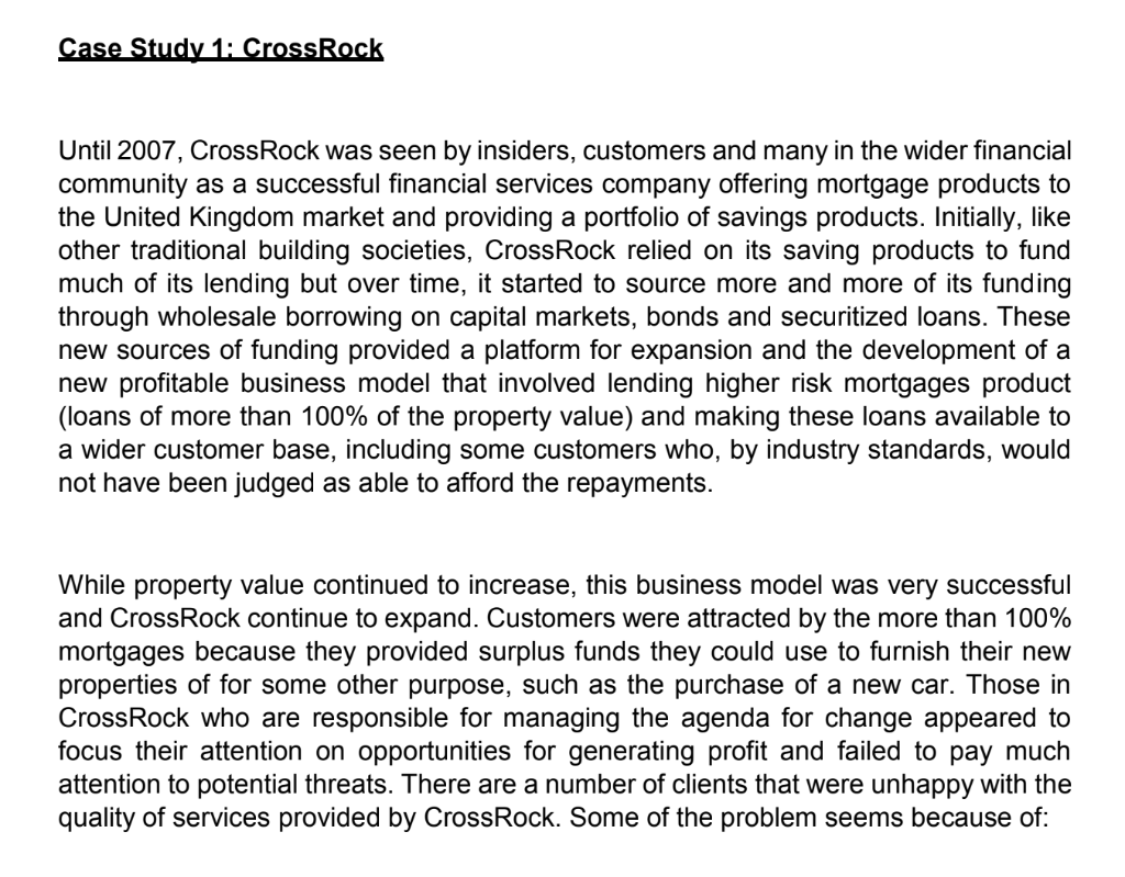 Case Study 1 CrossRock Until 2007, CrossRock was