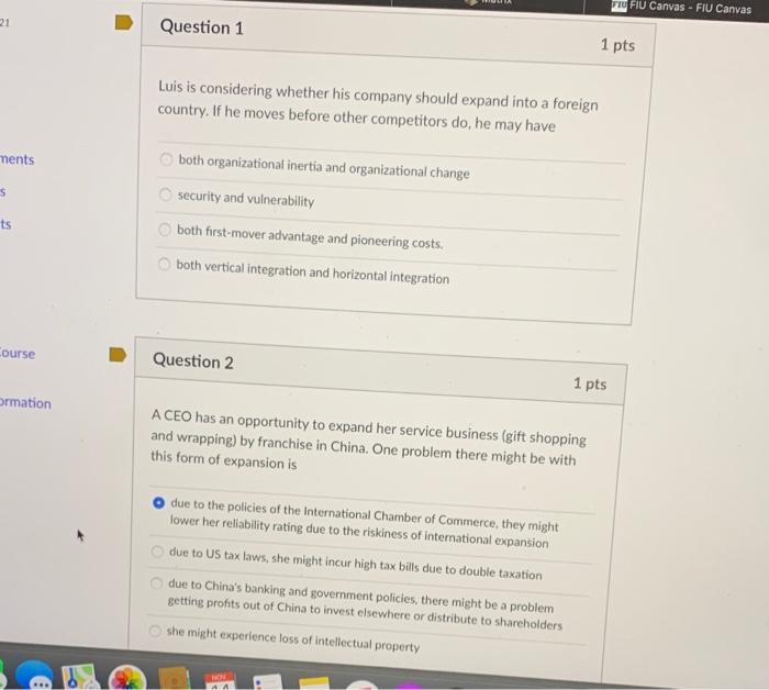 TU FIU Canvas - FIU Canvas 21 Question 1 1 pts