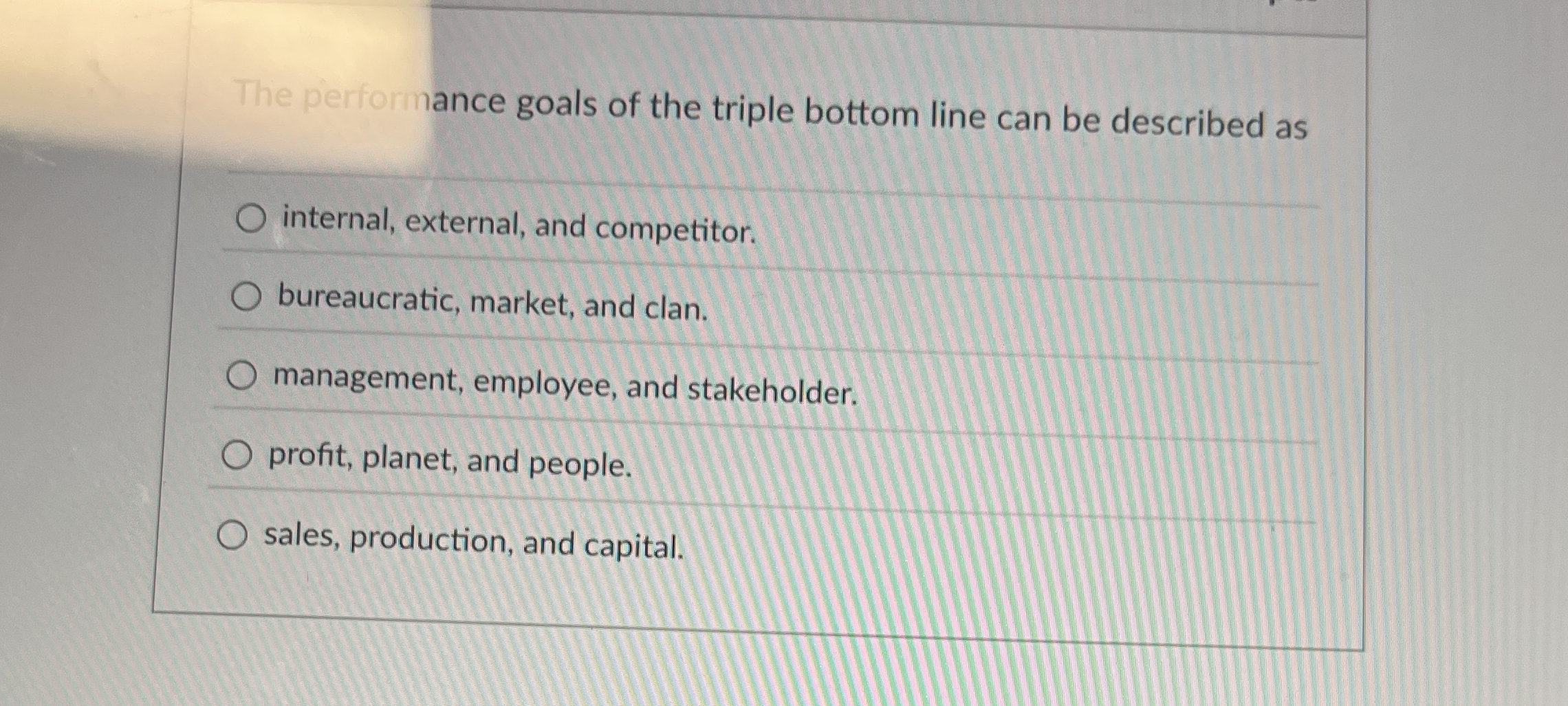 The perfor nance goals of the triple bottom line