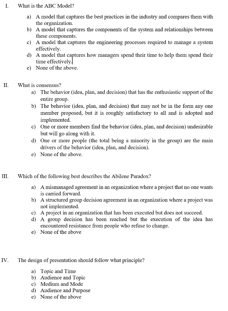 I. What is the ABC Model? a) A model that
