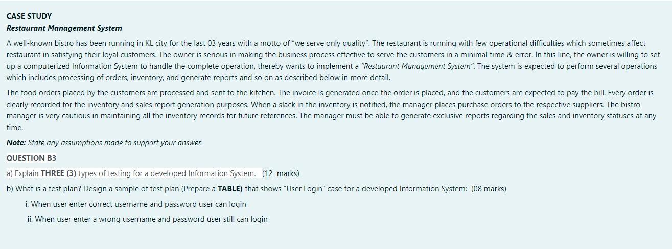 CASE STUDY Restaurant Management System A