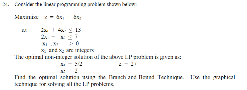23. Consider the linear programming problem shown