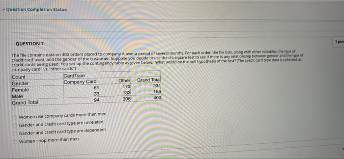 Question Completion Status: 1 pour QUESTION 7 The
