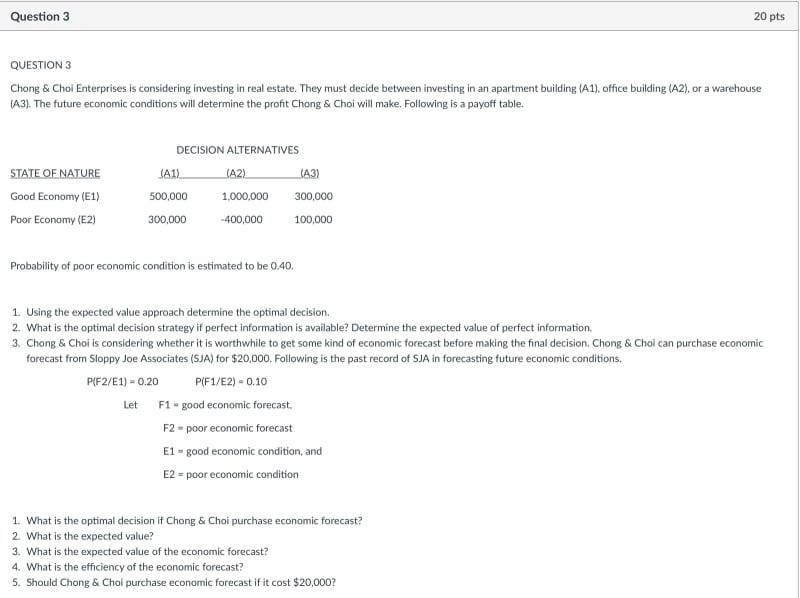 Question 3 20 pts QUESTION 3 Chong & Choi
