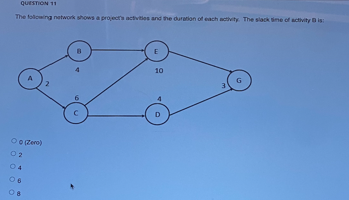 QUESTION 11 The following network shows a