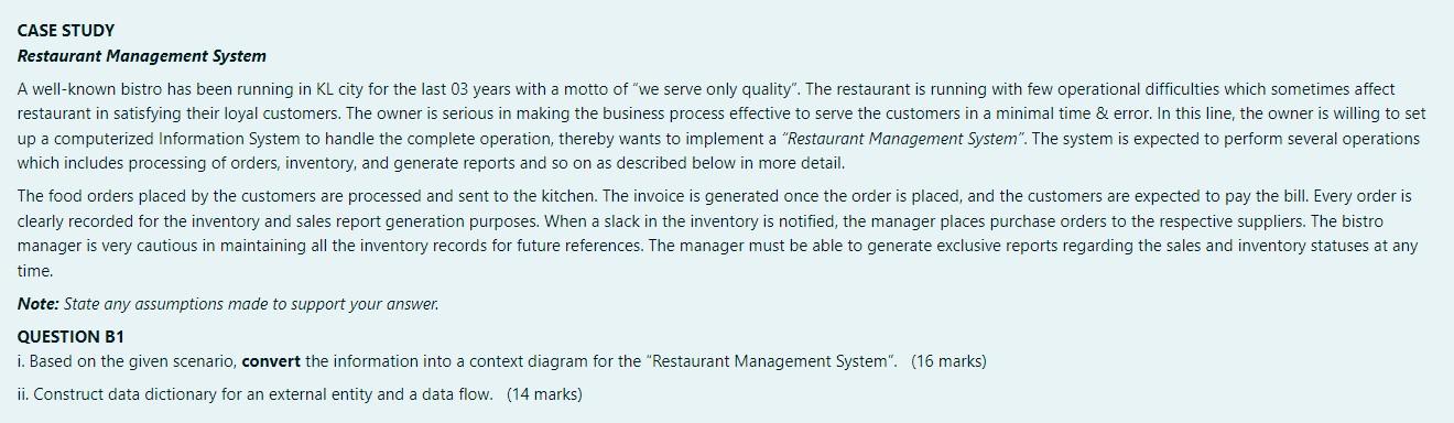 CASE STUDY Restaurant Management System A