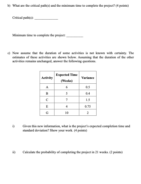 Part I (15 points) Consider the following project