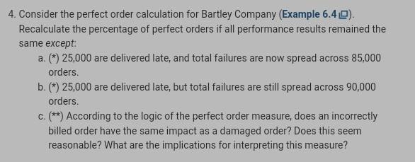 4. Consider the perfect order calculation for