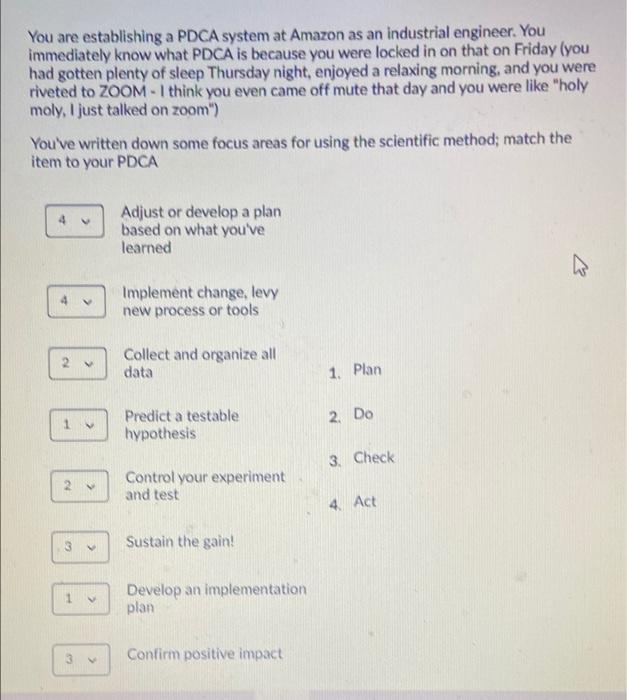 please answer asap You are establishing a PDCA