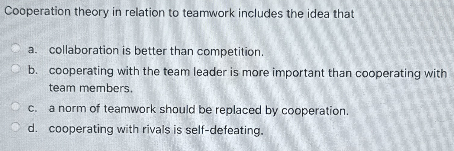 Cooperation theory in relation to teamwork