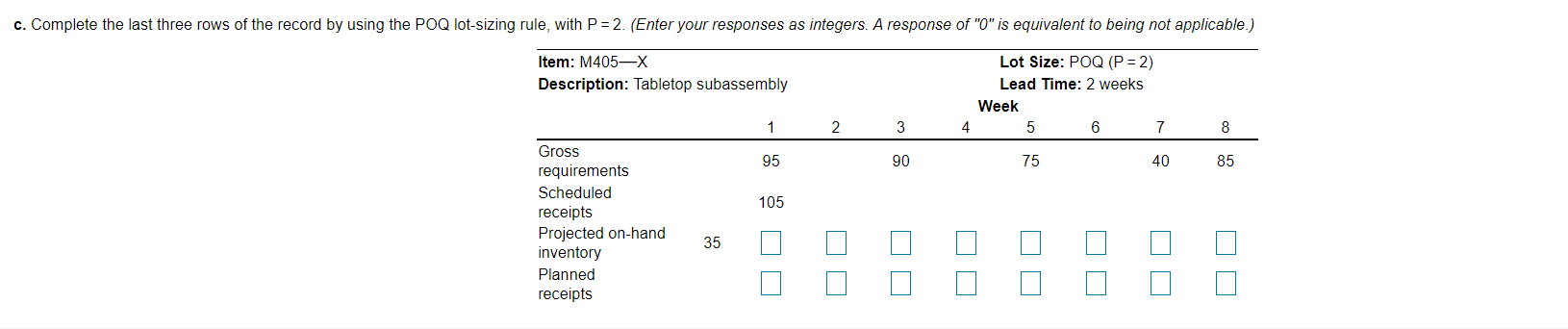 . Complete the last three rows of the record by