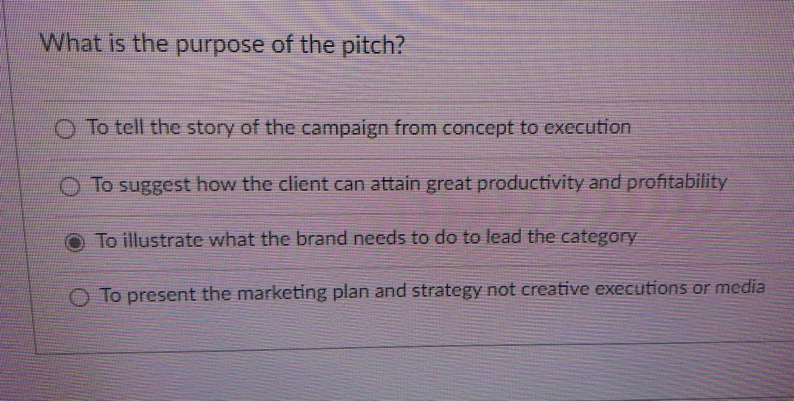 please help. What is the purpose of the pitch? To