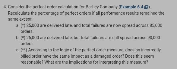 4. Consider the perfect order calculation for