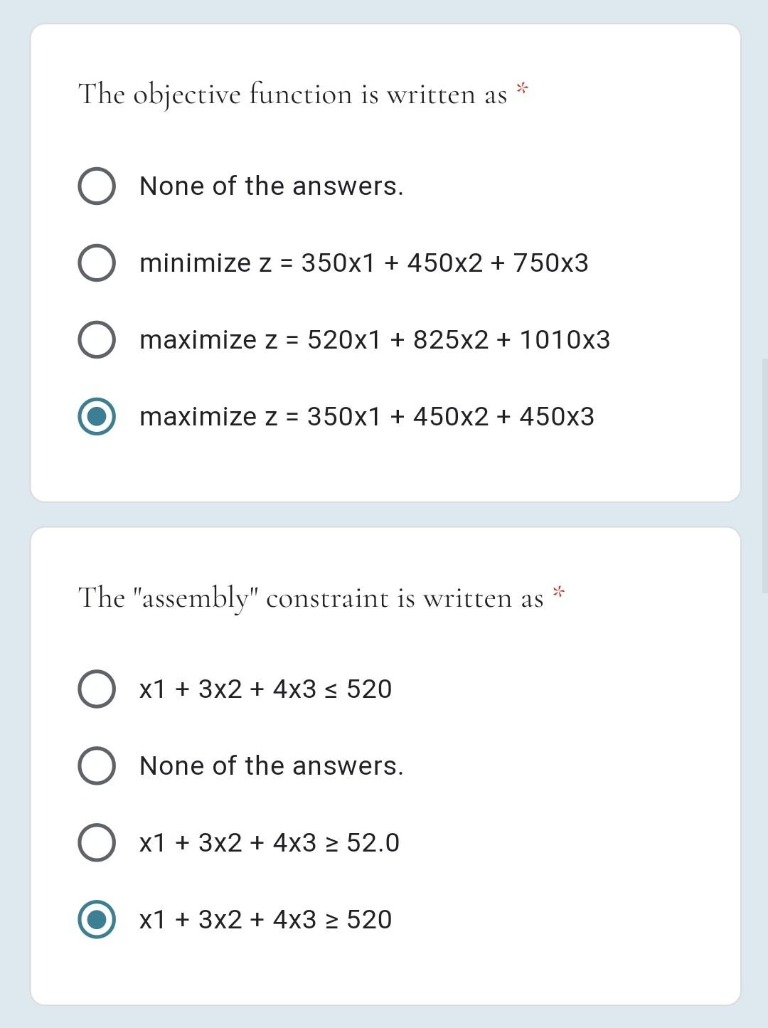 I. Formulation: Solve the following formulation