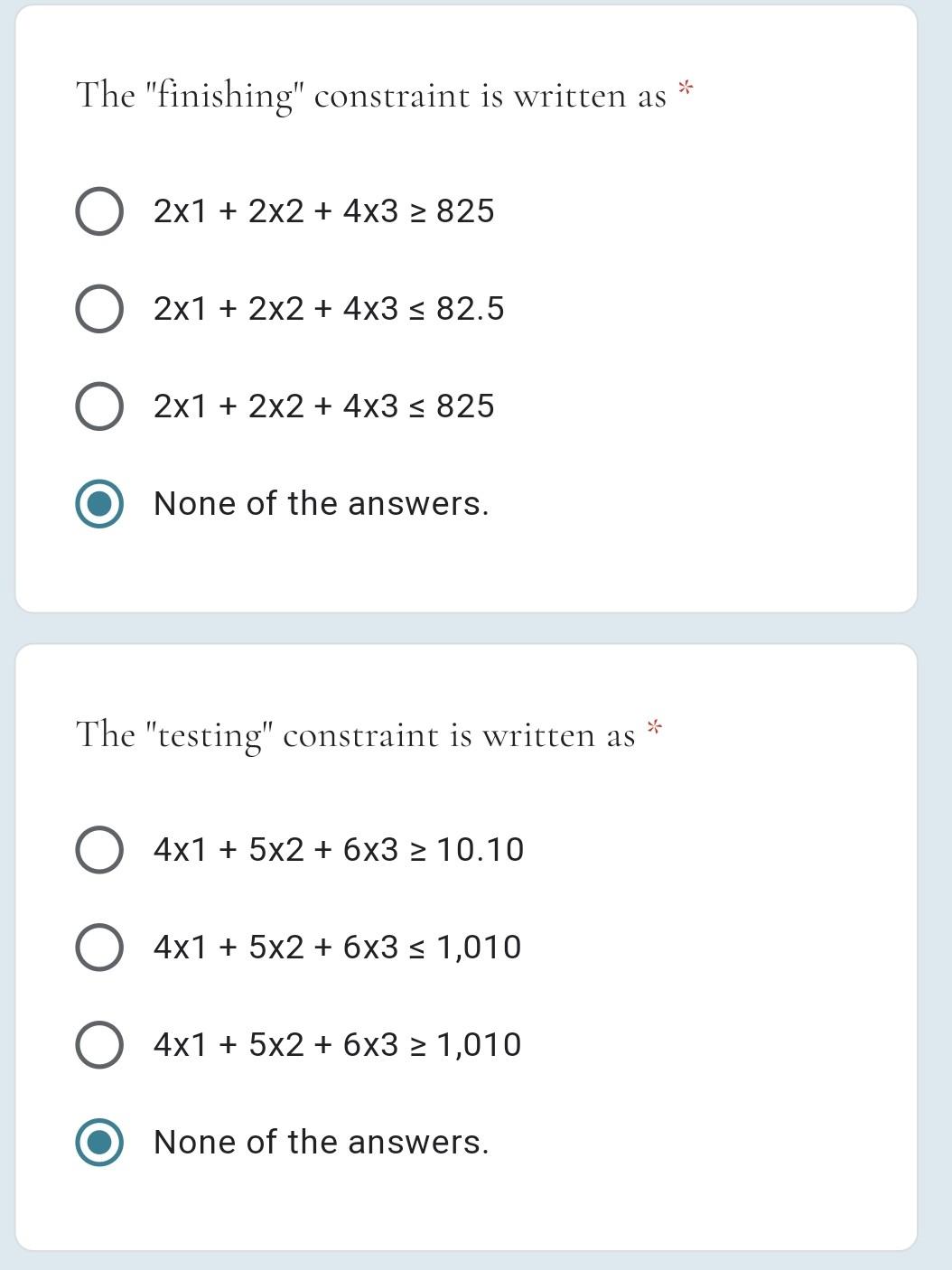 I. Formulation: Solve the following formulation