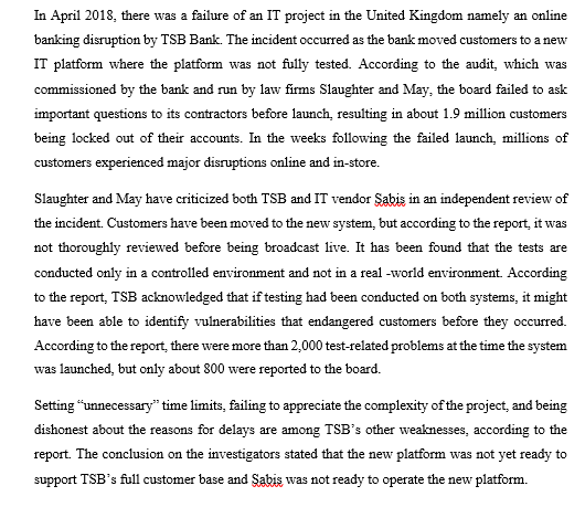 Based on selected IT project incident given, need