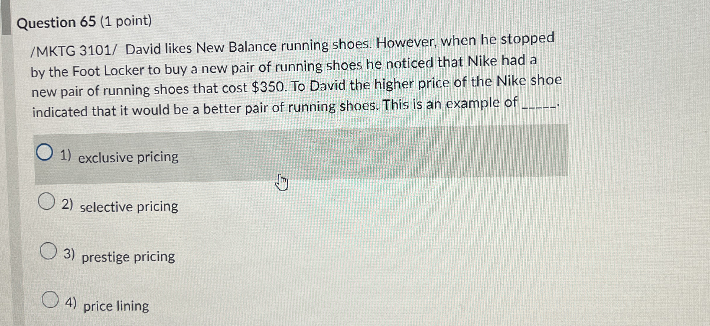 Question 6 5 ( 1 point ) / MKTG 3 1 0 1 / David