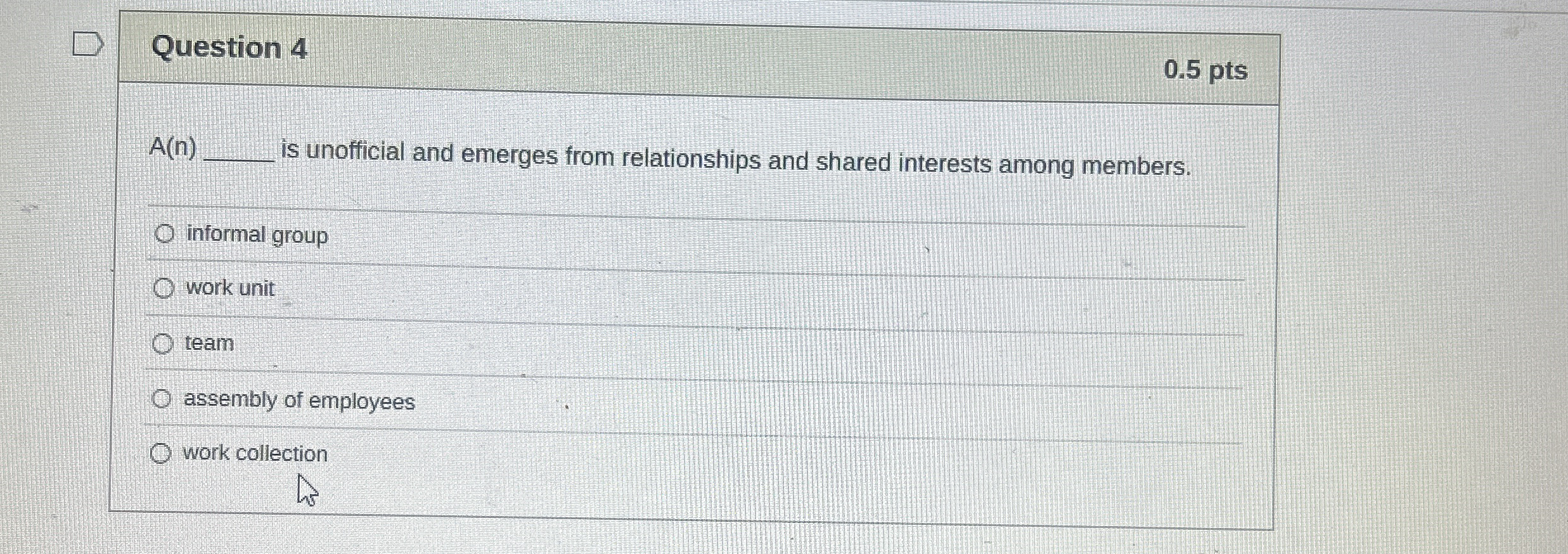 Question 4 0 . 5 pts A ( n ) is unofficial and