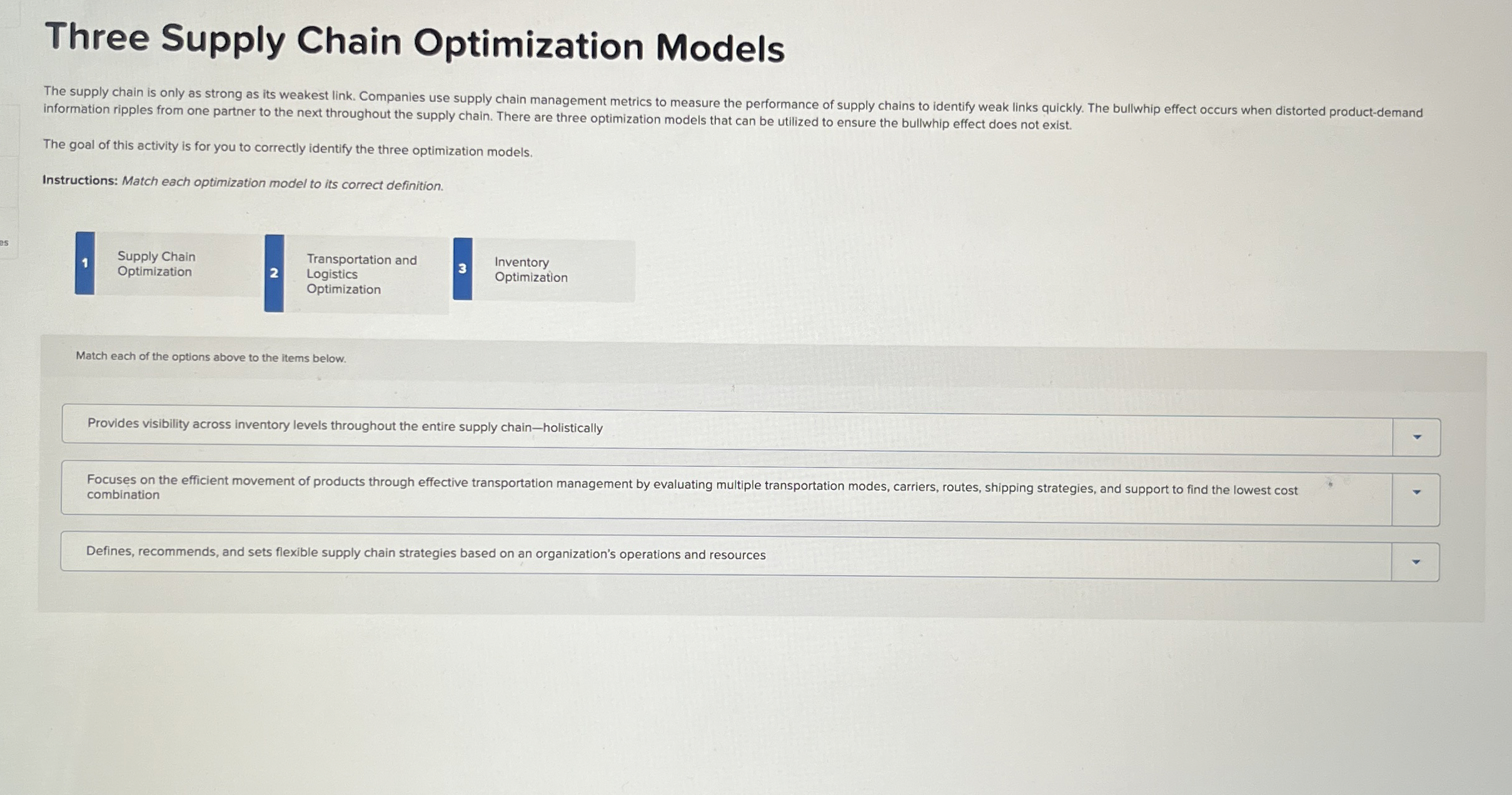 Three Supply Chain Optimization Models