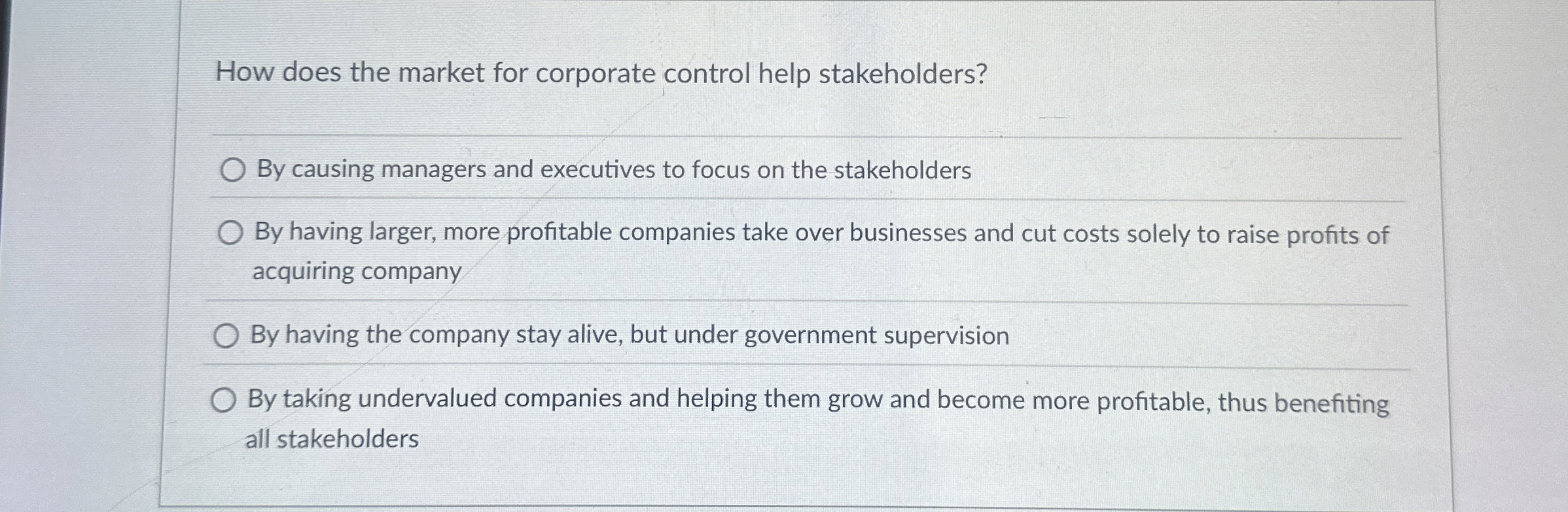 How does the market for corporate control help