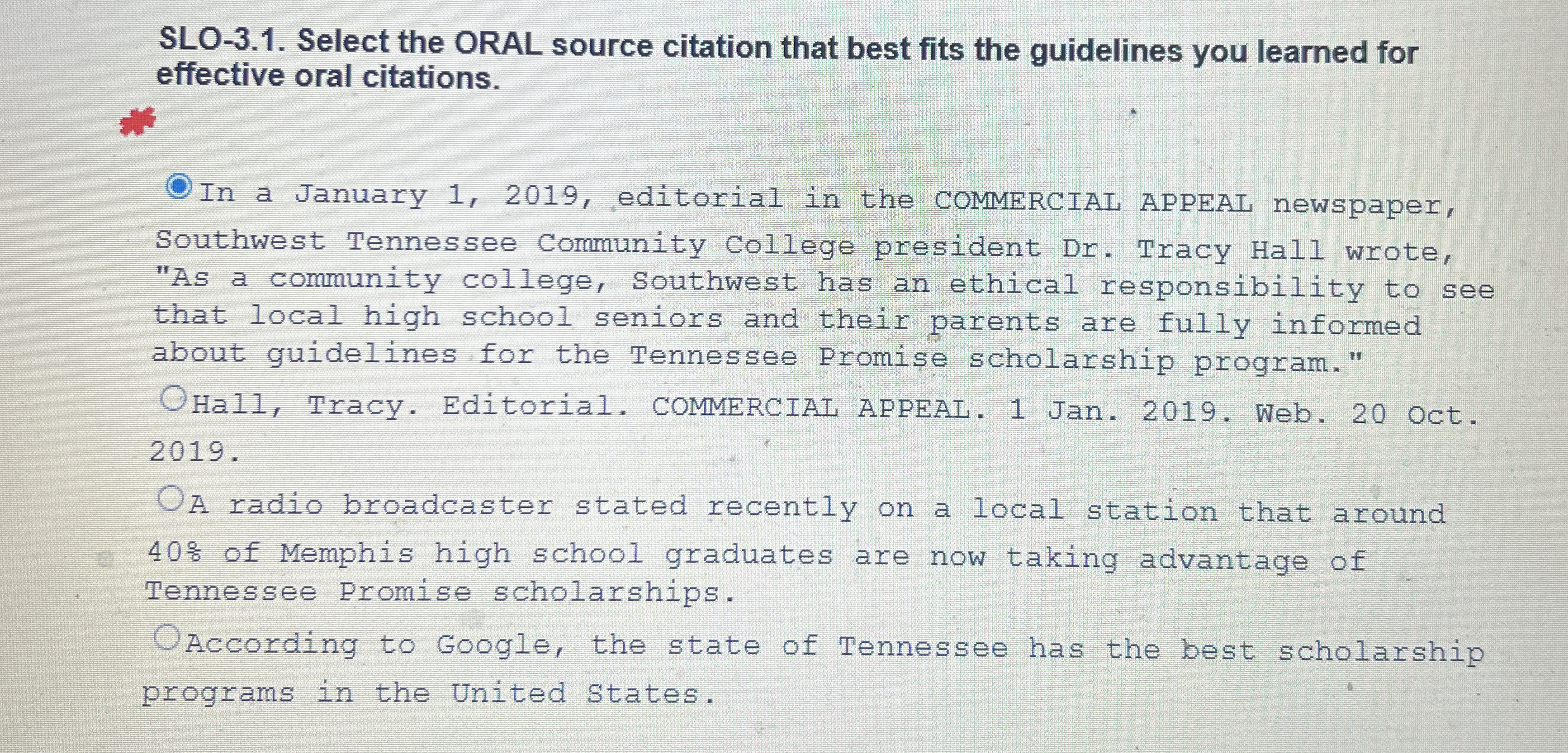 SLO - 3 . 1 . Select the ORAL source citation