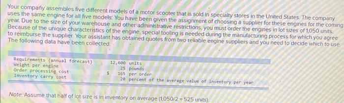 Need help! Your company assembles five different