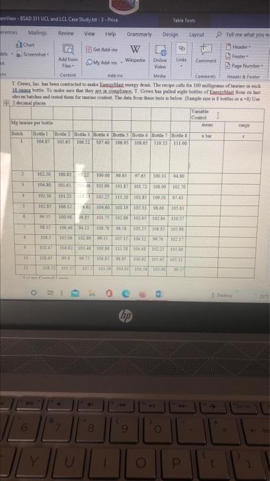 View BSAD 311 UCL and LCL Case Study It Price