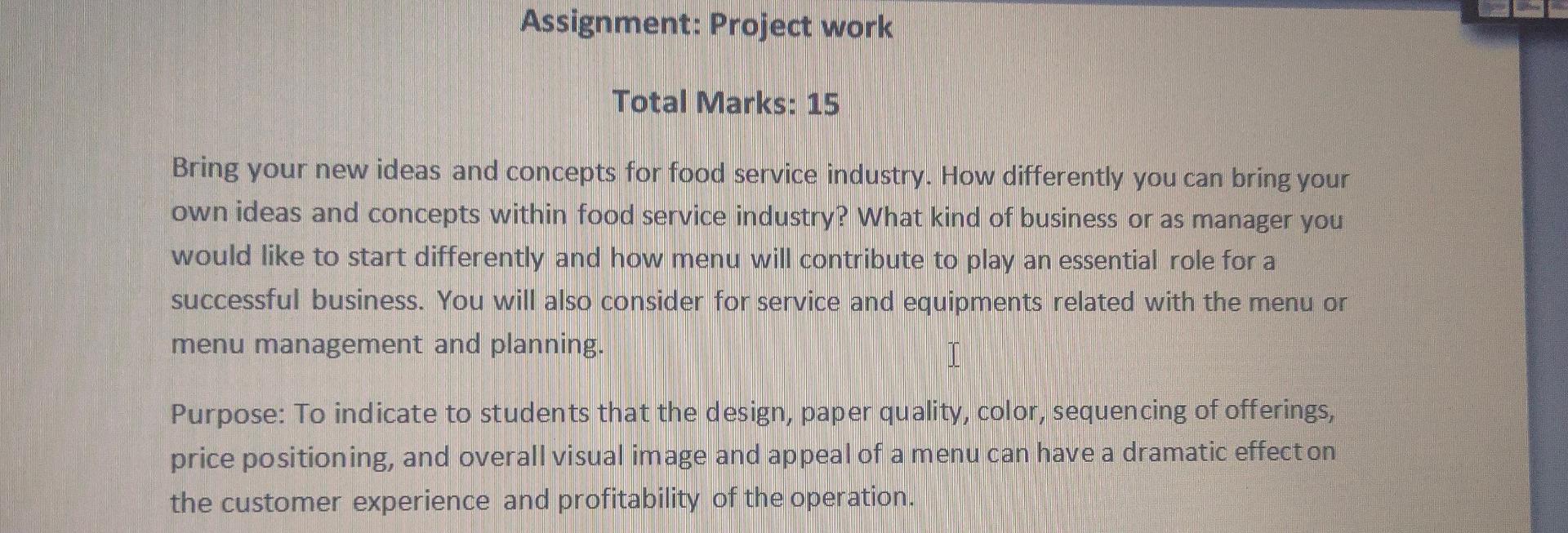 Subject - Food and beverage Assignment: Project