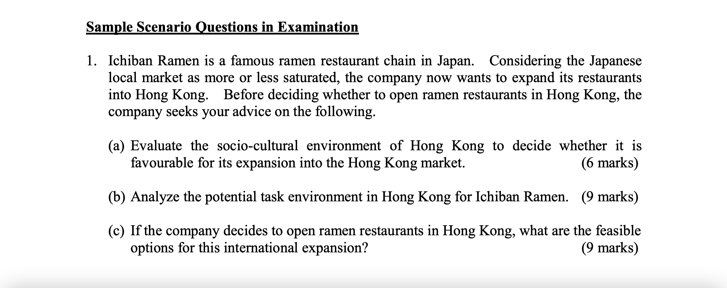 Sample Scenario Questions in Examination 1.